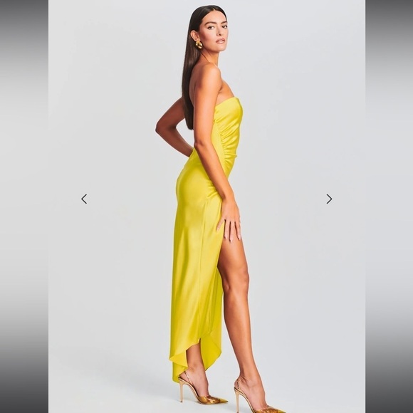 SE.ROYA x Retrofette Satin Strapless Maxi Dress Asymmetric Hem Slit Medium Sexy - Picture 5 of 7